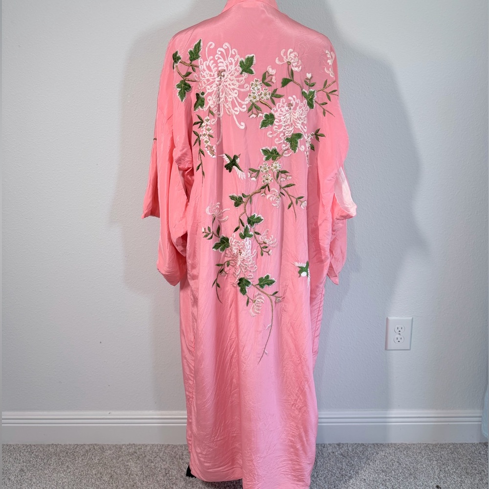 Vintage Japanese Kimono Cherry Blossom Embroidered One Size
